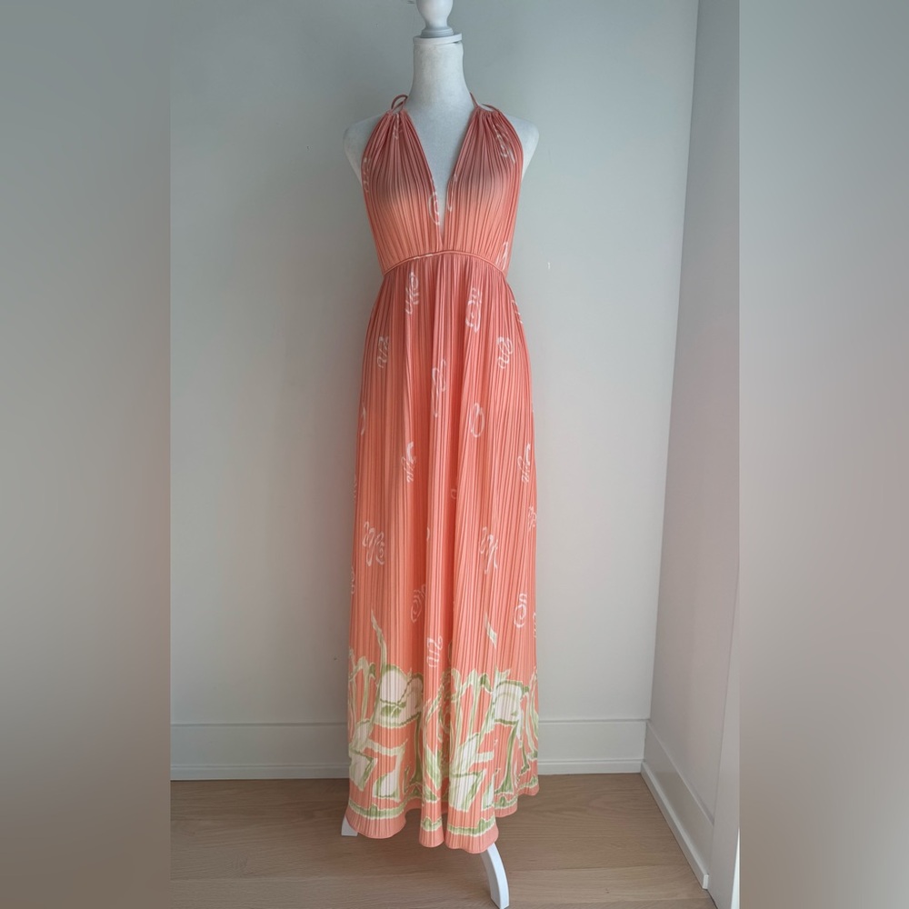 Bill Tice Vintage 1970s Peach Floral‎ Lounge Dress sz S